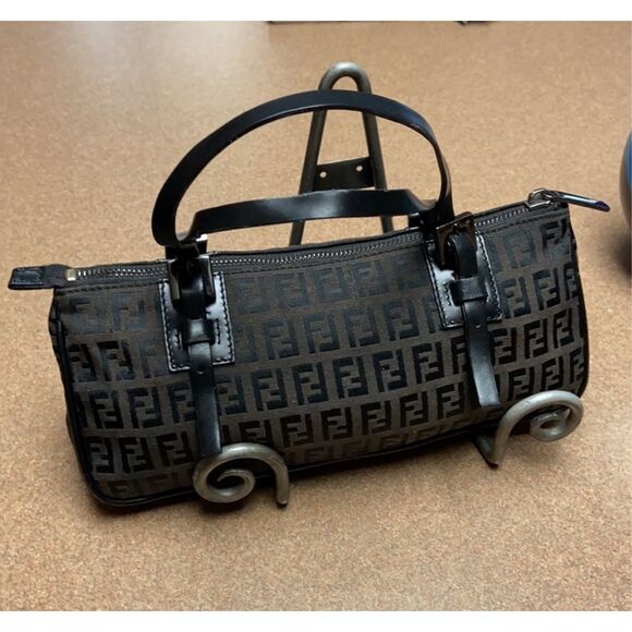 Fendi Zucca Rectangle Bag Black Zucchino Mini Bauletto Shoulder Purse Black Logo - Picture 1 of 15